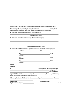 Certificate of Assumed Name for Limited Liability Company  Form