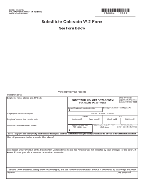 Substitute Colorado W 2 Form for Income Tax Withheld DR 0084  Colorado