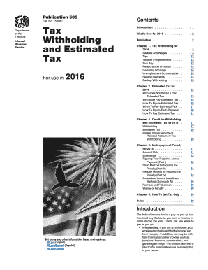 Publication 505 Tax Withholding and Estimated Tax Irs  Form