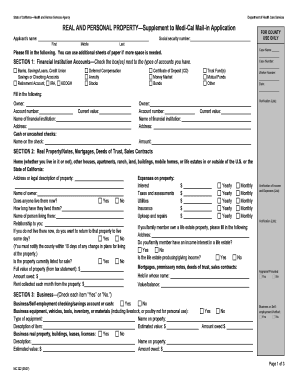 Real and Personal Property Supplement to Medi Cal Mail in Application MC 322  Form