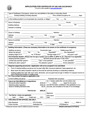  Bureau Policy for Application for Certificate of Occupancy 2013