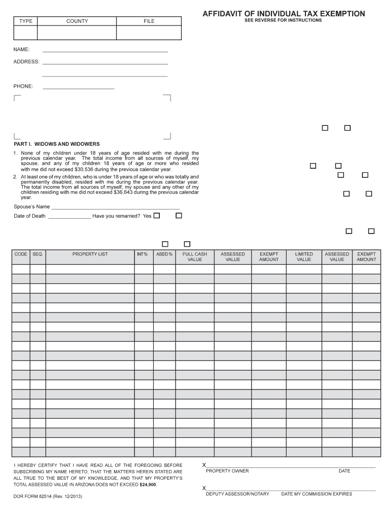  Dor 82514 Affidavit  Form 2013