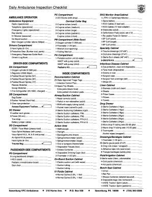 Ambulance List of Equipment and Supplies  Form