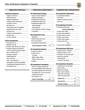 Ambulance Check off Sheet  Form