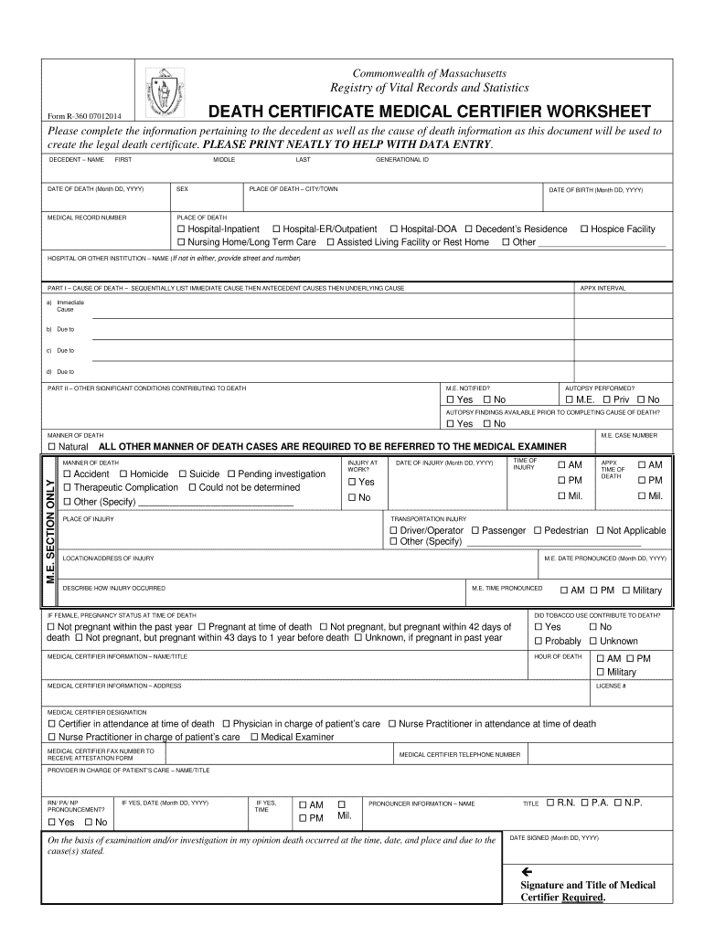 Death Certificate Massachusetts  Form