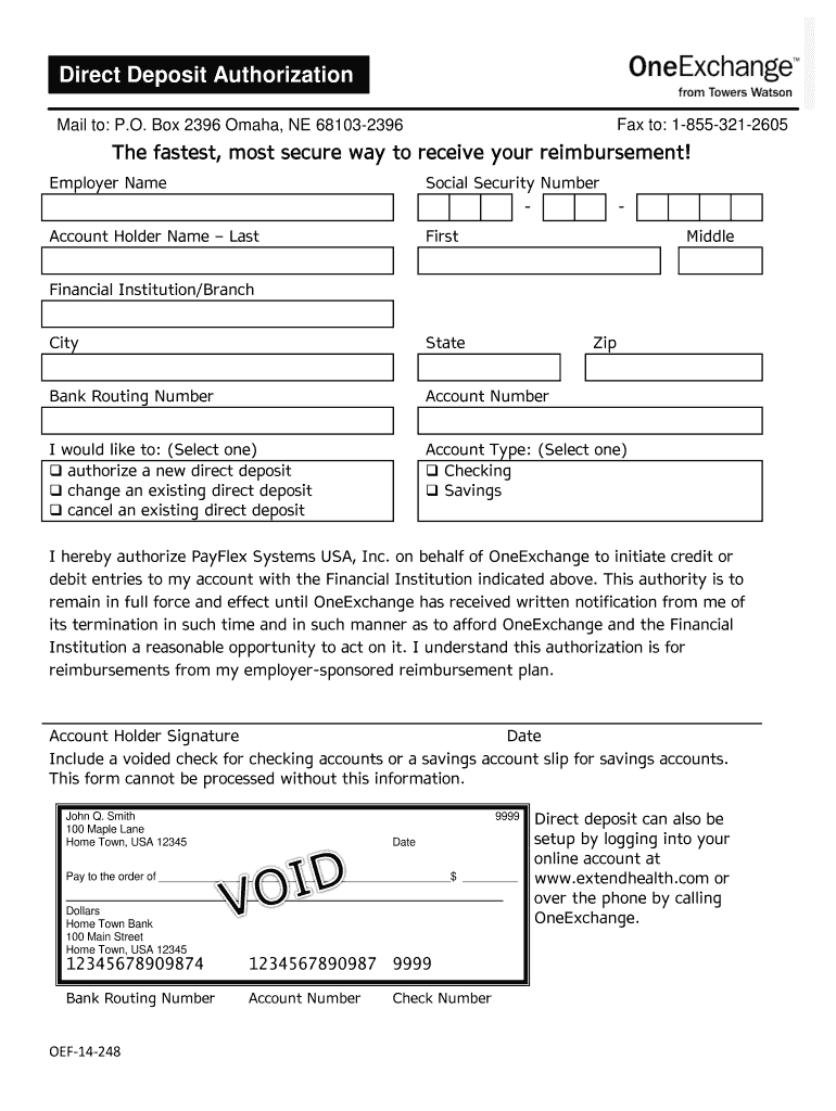 One Exchange Reimbursement Forms Direct Deposit Slip