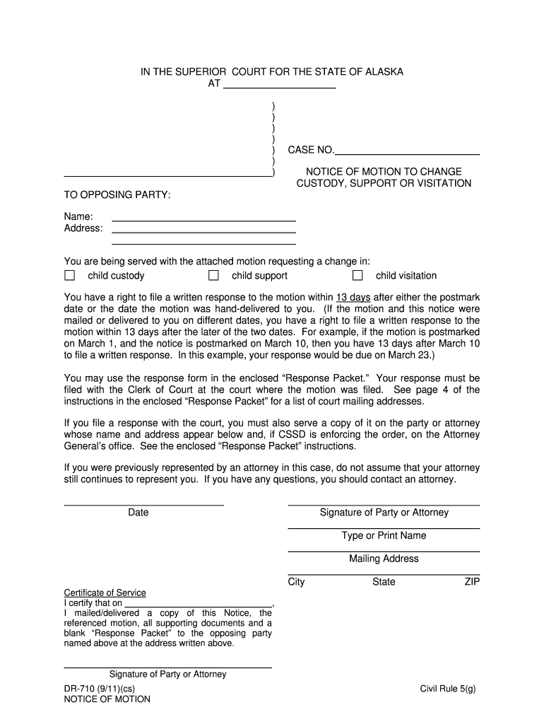 DR 710 Notice of Motion 911 PDF Fill in Domestic Relations Forms