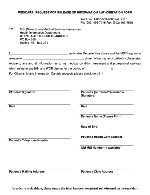 Medicare Request for Release of Information Authorization Form