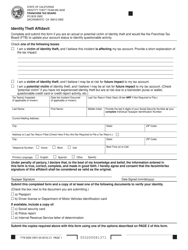  Ftb 3552 Form 2016