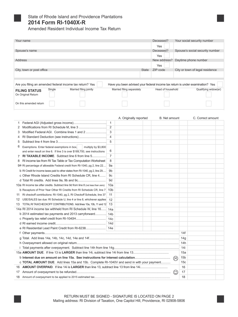  Form RI 1040X R  Tax Ri 2014