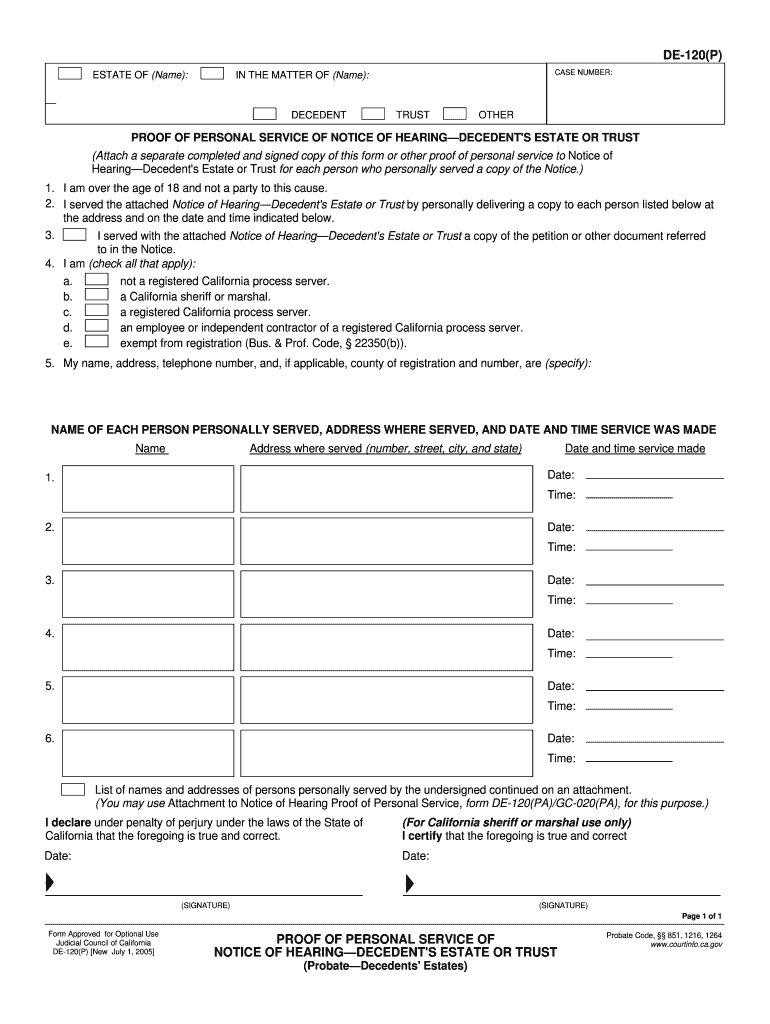 California Probate Form De 120