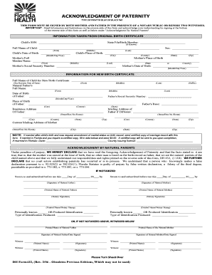 Fl Acknowledgement Paternity  Form