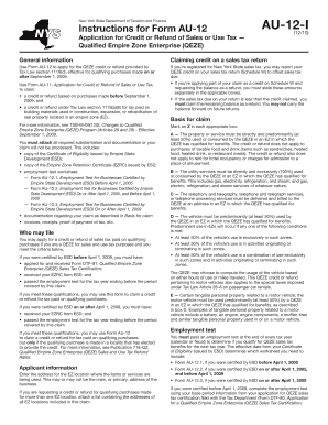  Form AU 12 I, Instructions for Form AU 12 Department of Taxation Tax Ny 2010