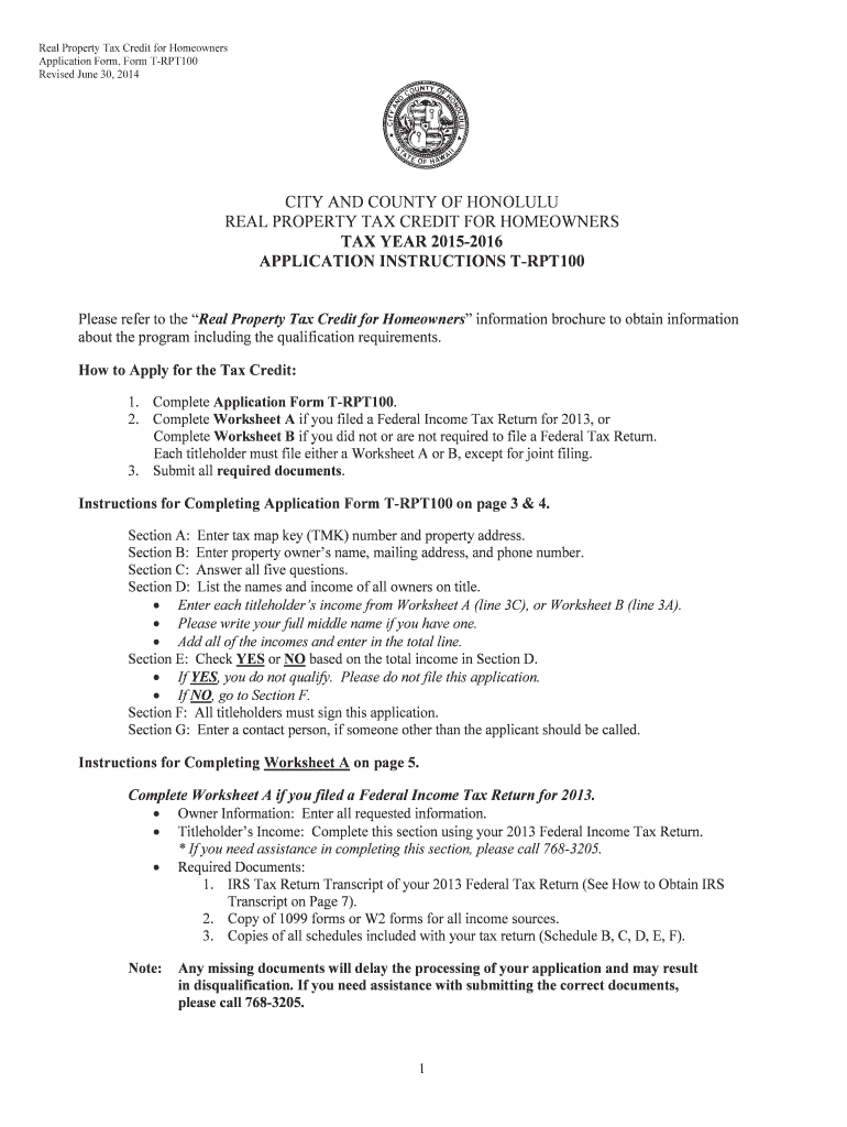  T Rpt100 Honolulu Form 2014