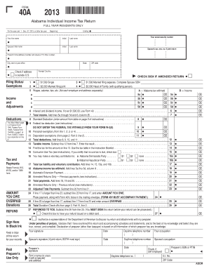 FORM *1300014A* 40A Alabama Individual Income Tax Return FULL YEAR RESIDENTS ONLY for the Year Jan Revenue Alabama