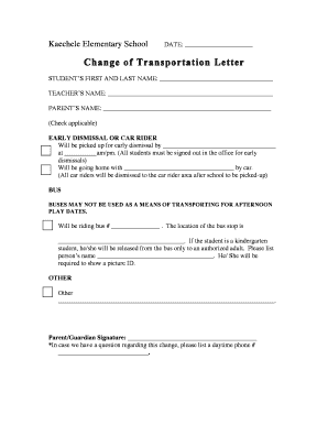School Transportation Change Letter  Form