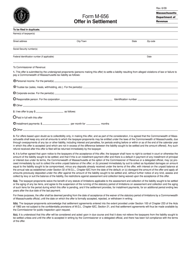  Form M 656 Offer in Settlement  Mass Gov  Mass 2009-2024