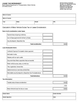 Nd Lease Tax Worksheet  Form