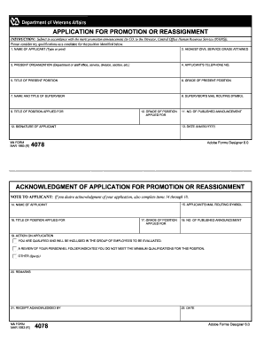 VA Form 4078, APPLICATION for PROMOTION or Va