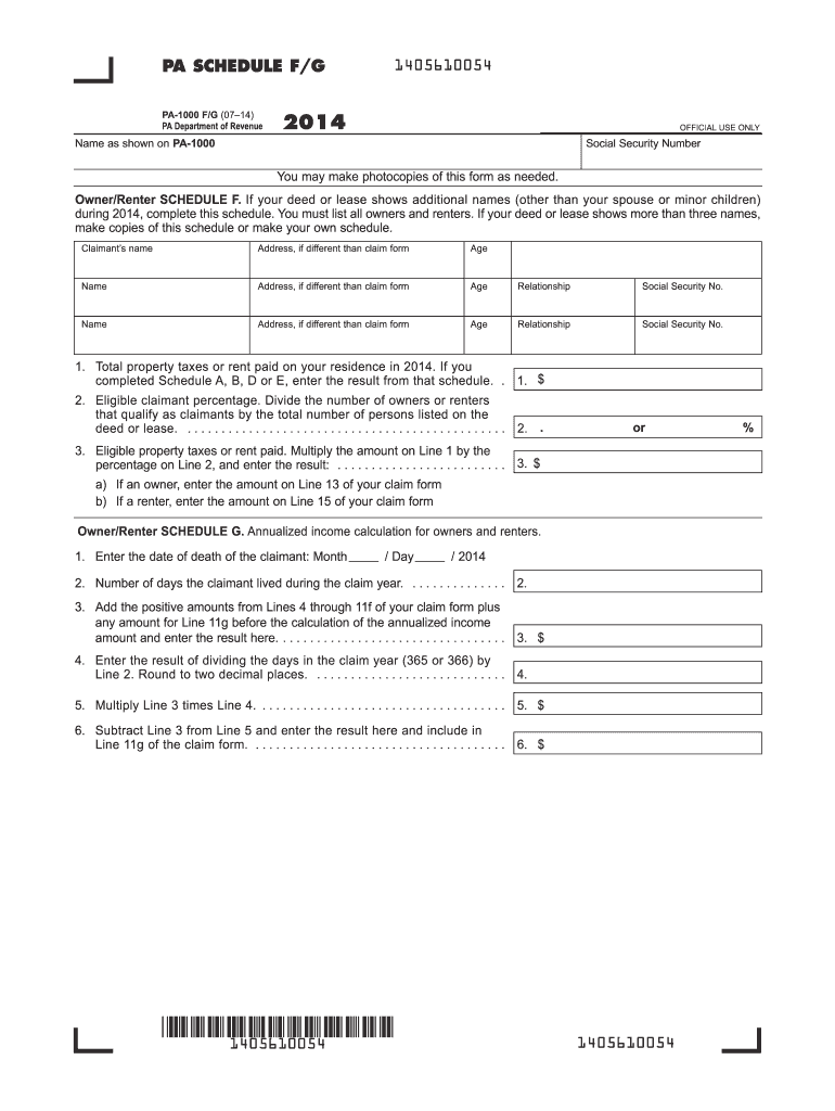  Pa Schedule Fg  Form 2014