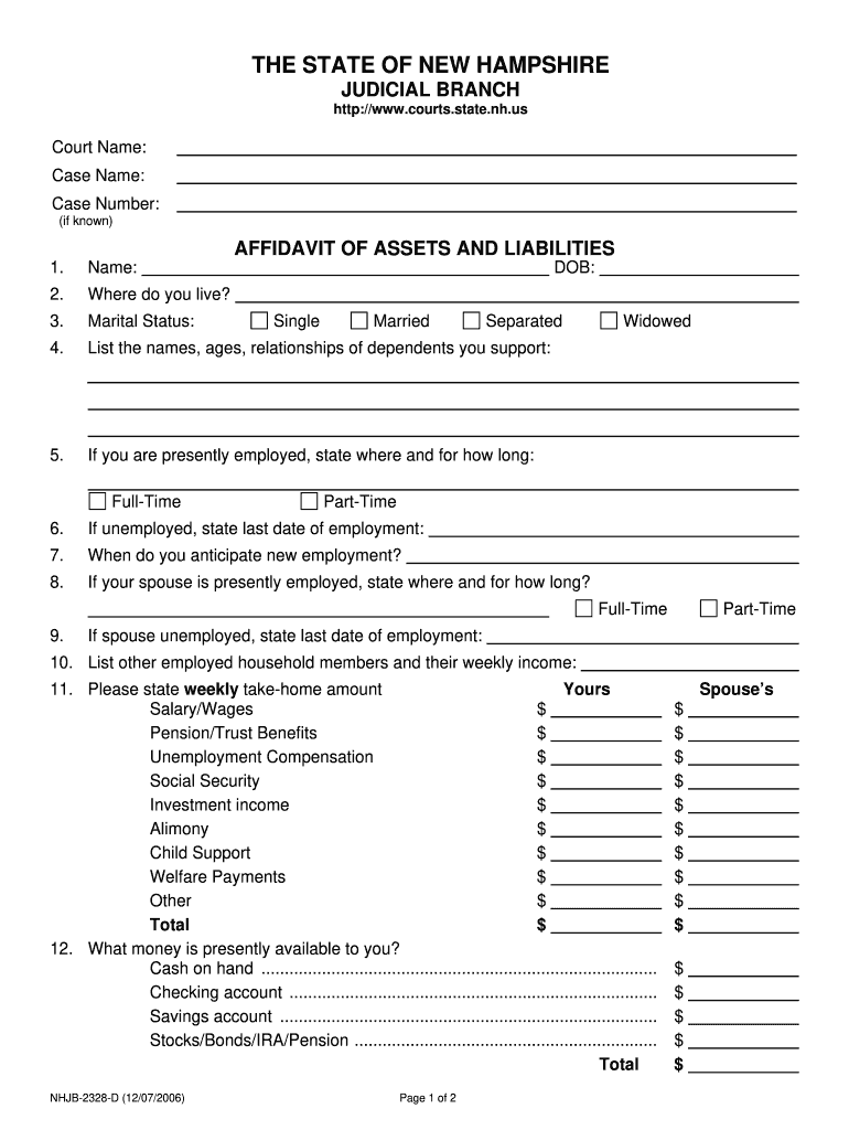 Nh Assets Liabilities  Form