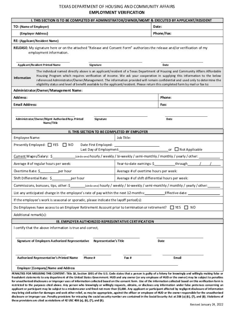 Form H1028, Employment Verification