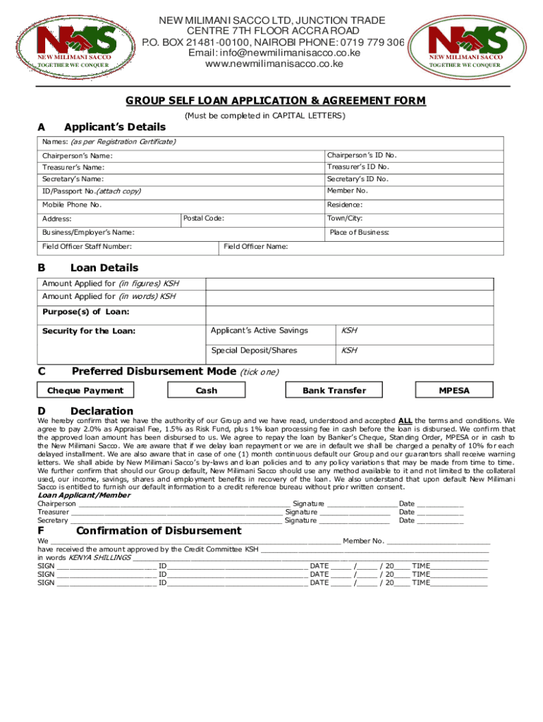  GROUP SELF LOAN APPLICATION &amp; AGREEMENT FORM a 2021-2024