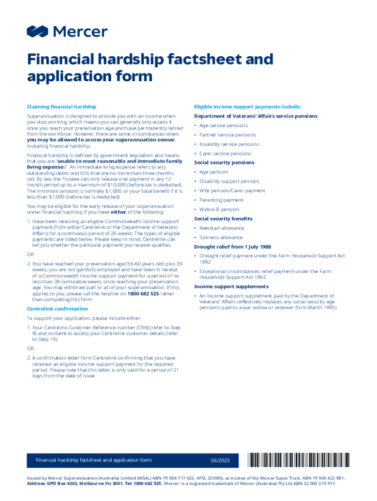 Financial Hardship Factsheet and Application Form