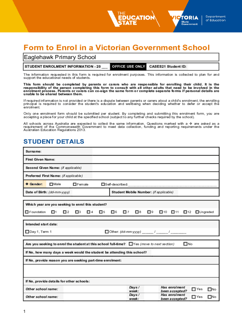 Form to Enrol in a Victorian Government School