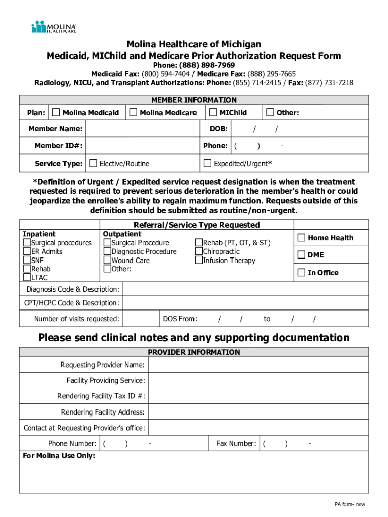 Medicaid MIChild and Medicare Prior Authorization  Form