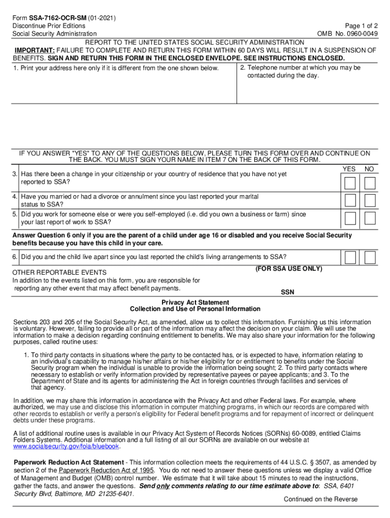 Report to SSA SSA 7162 OCR SM  Form