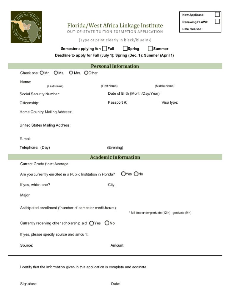 FLAWI Application  Form