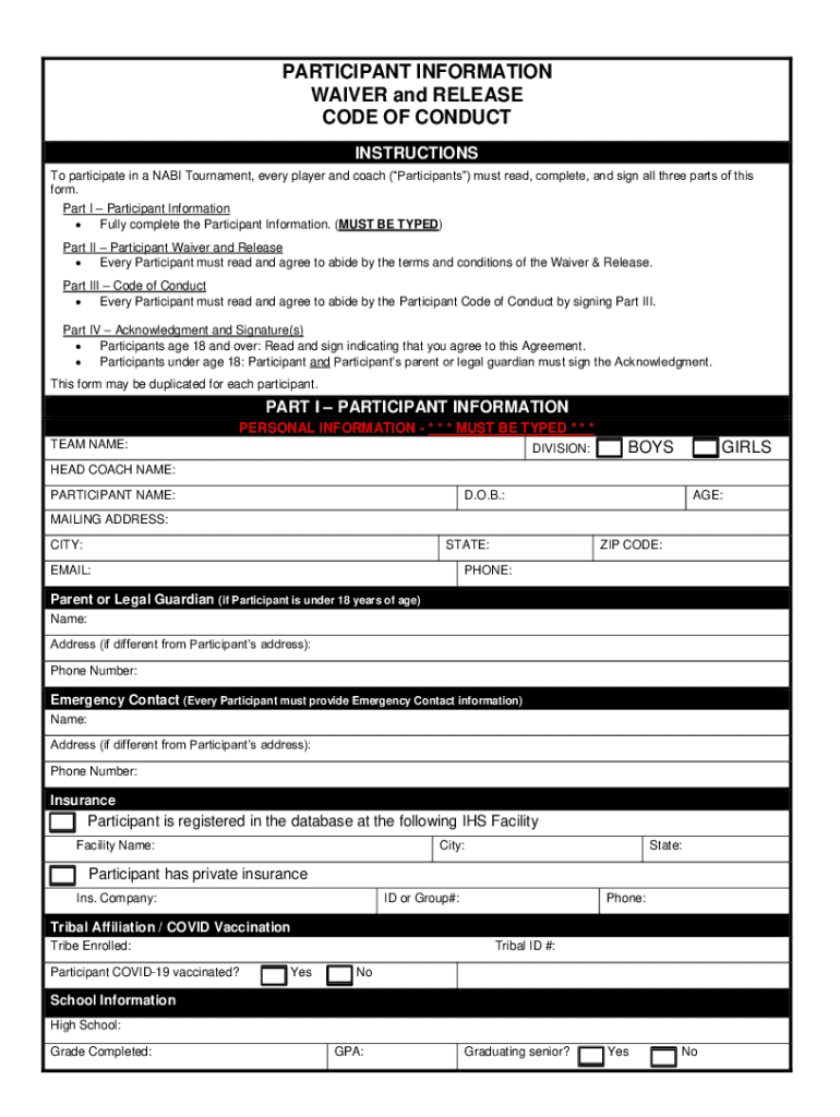  Participant WaiverRelease TEMPLATE 2022-2024