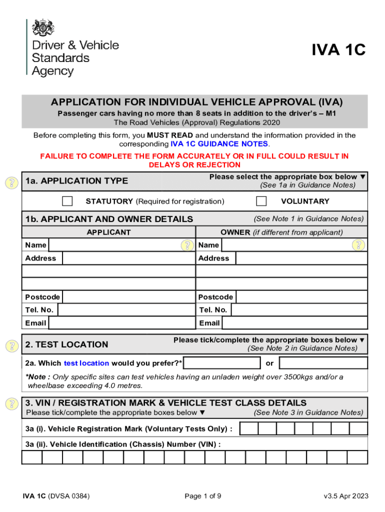  Form Apply for Individual Vehicle Approval IVA Cars 2023-2024