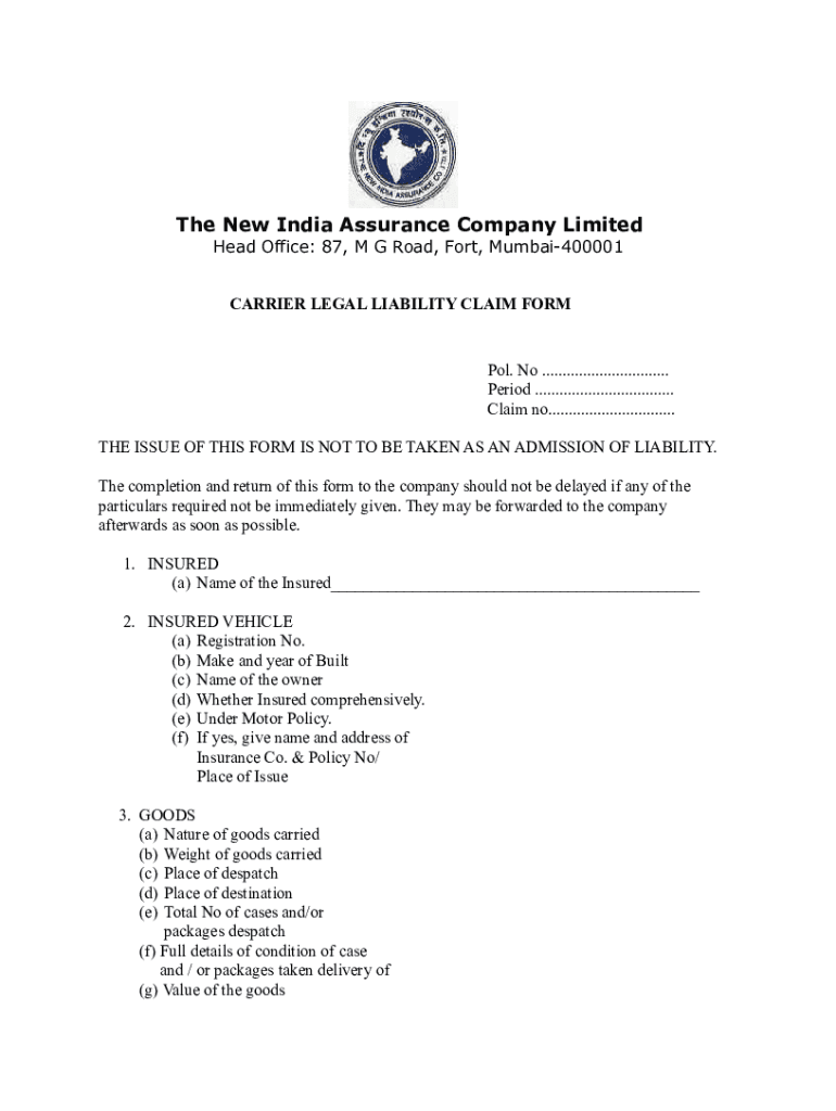 Motor Vehicle Claim Form