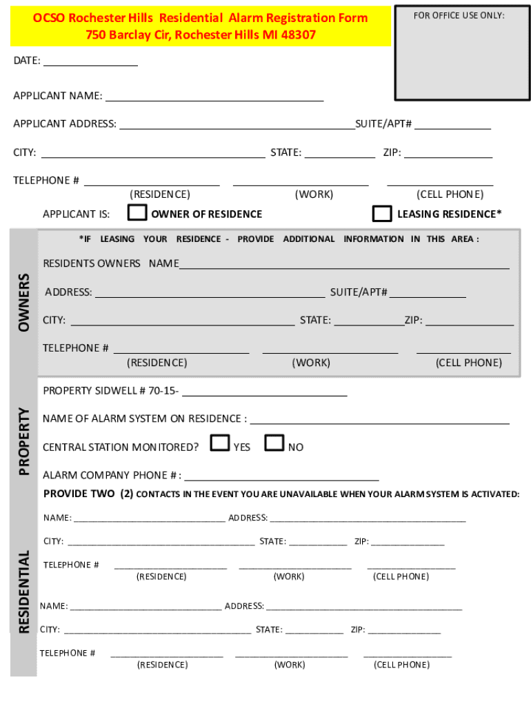 Oakland County Sheriff&#039;s Office Rochester Hills Substation  Form