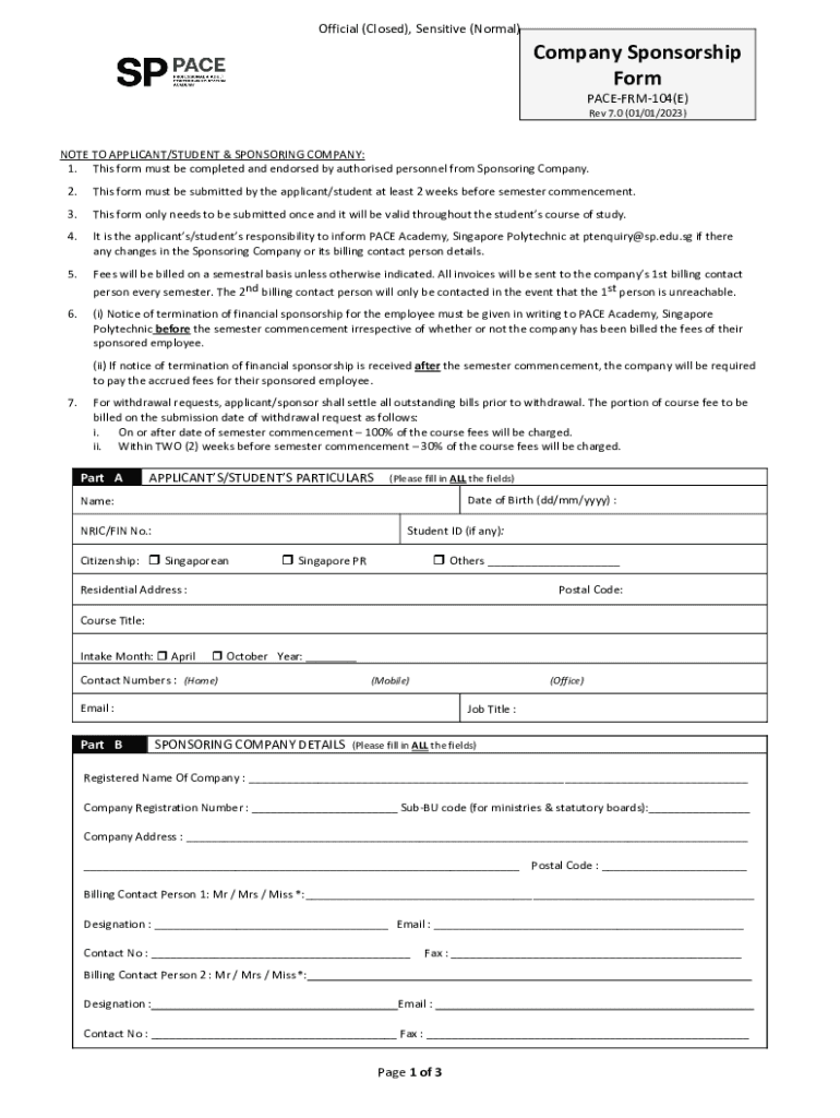  Company Sponsorship Form 2023-2024