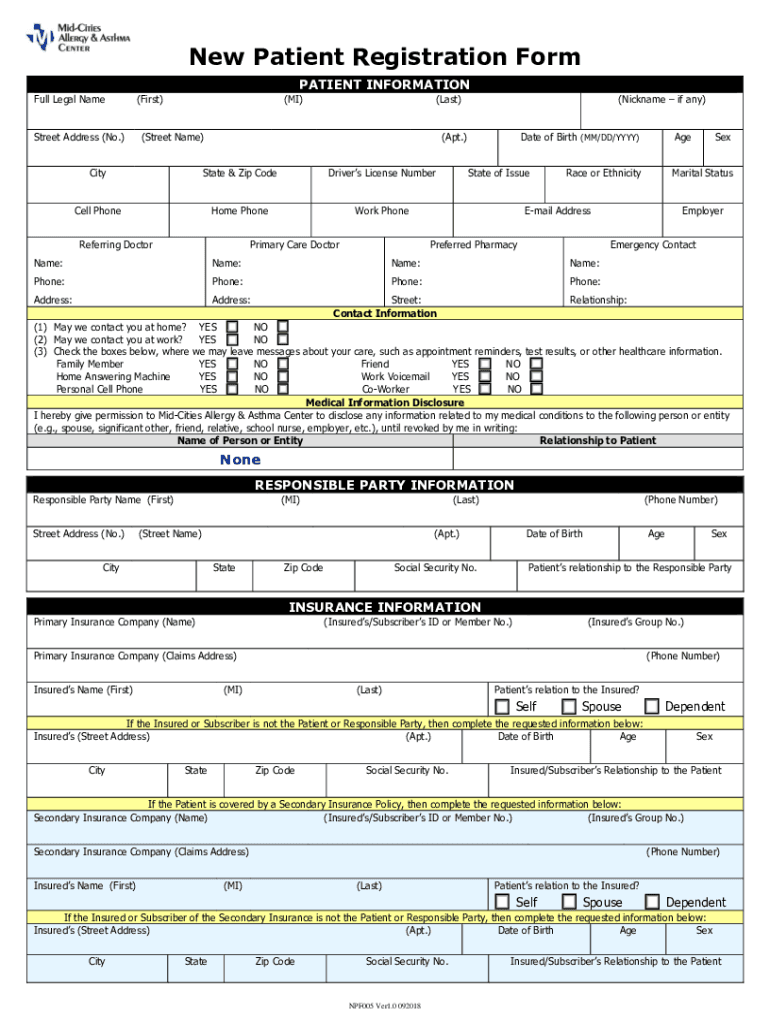 Texas Orthopaedic &amp;amp; Sports Medicine Patient Registration Form