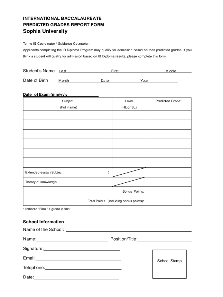  IB Predicted Grades Form DOC INTERNATIONAL 2017-2024