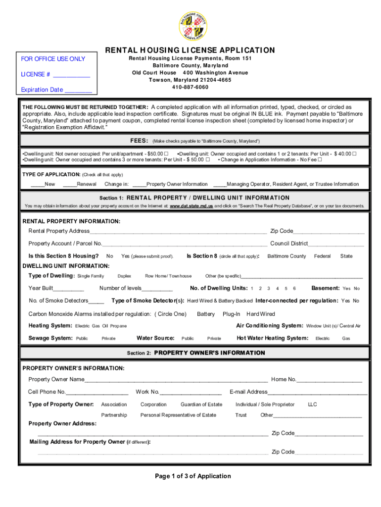 Rental LicensingBaltimore City Department of Housing  Form