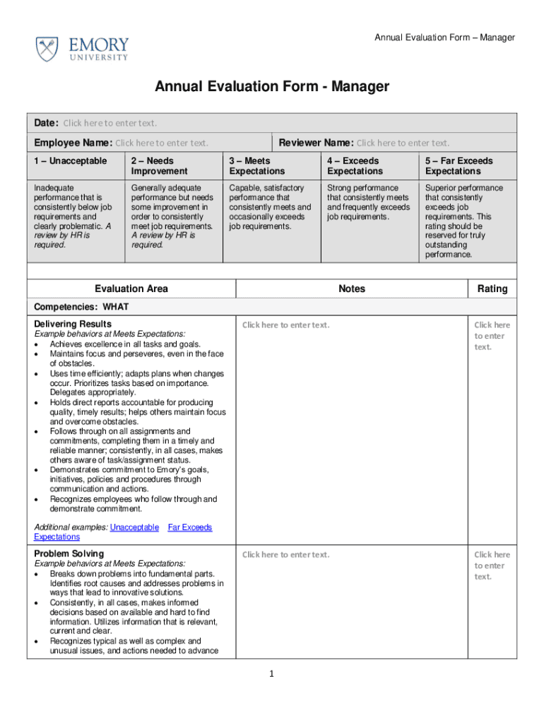 Annual Reevaluation Form Managerial Click Here to