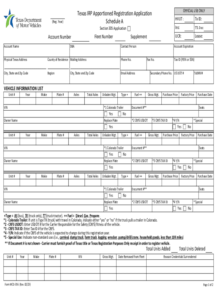  Texas IRP Apportioned Registration Application 2023-2024