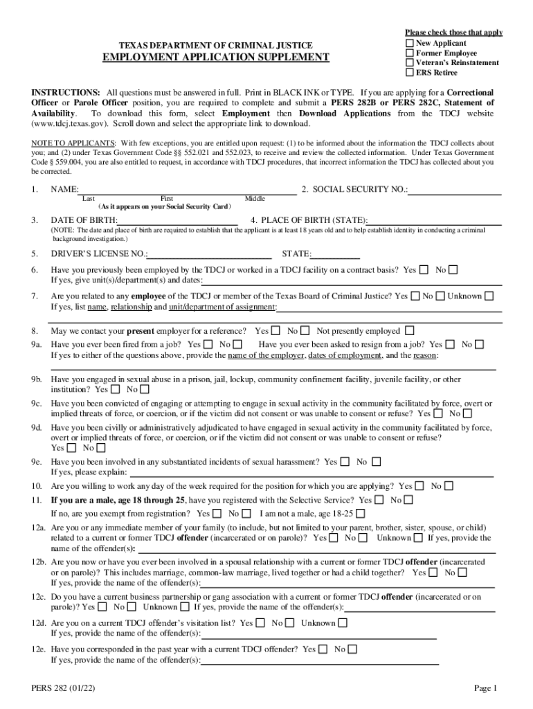  Pers 282 PDF Texas Department of Criminal Justice 2022-2024