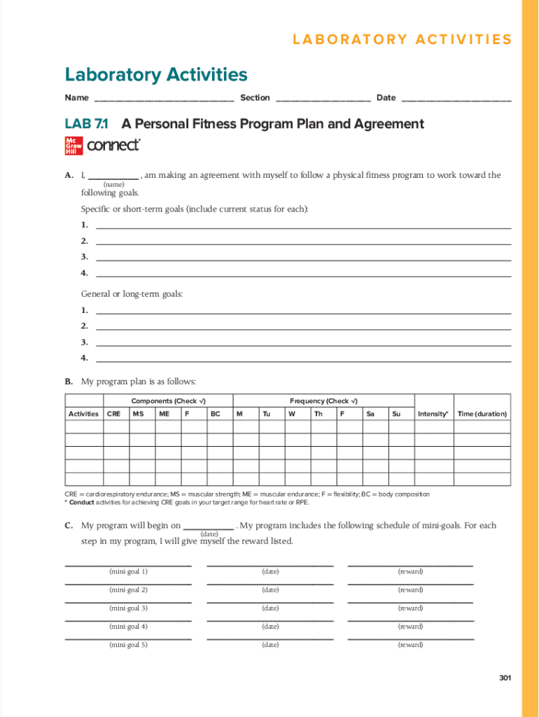Lab 7 1 a Personal Fitness Program Plan and Agreement  Form