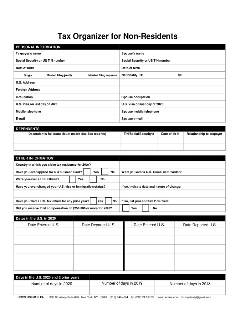  Tax Worksheet for 2020-2024