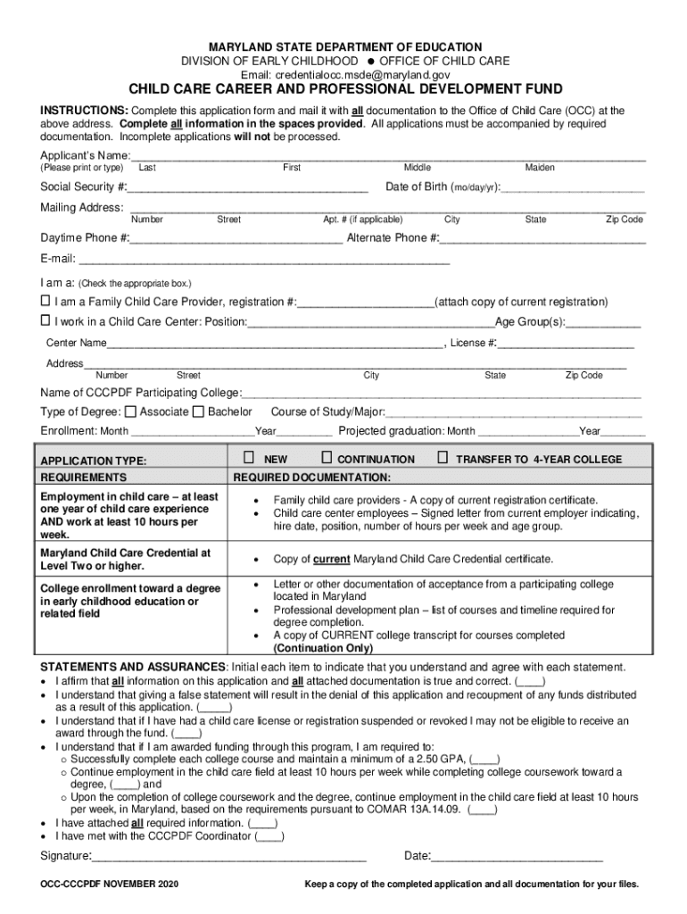Child Care Career and Professional Development Fund 2020-2025