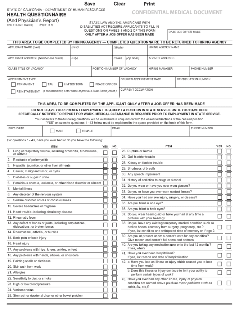  Health Questionnaire 2019-2024