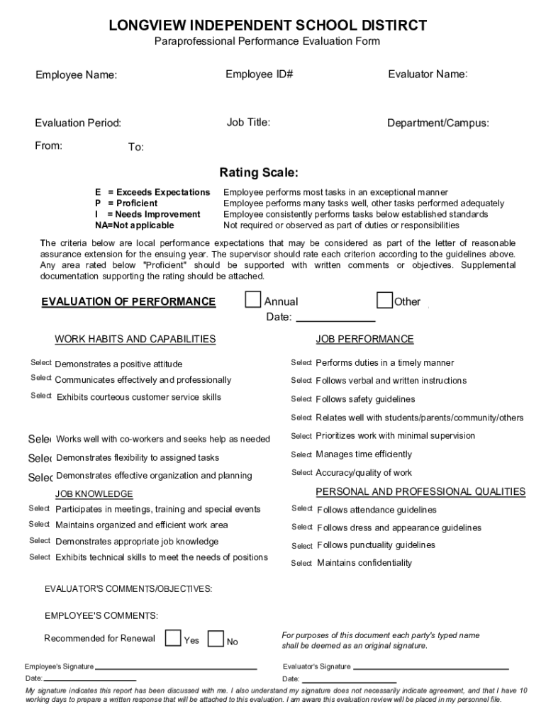  EvaluationAppraisal Forms 2019-2024