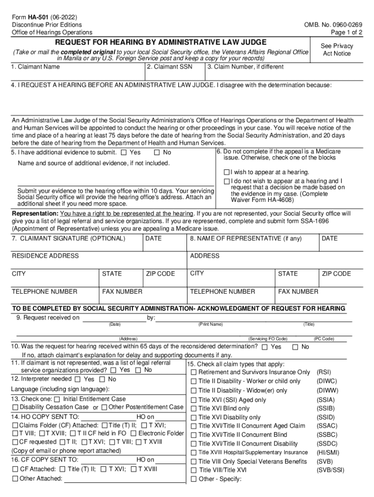  HA 501 Request for Hearing by Administrative Law Judge 2022-2024