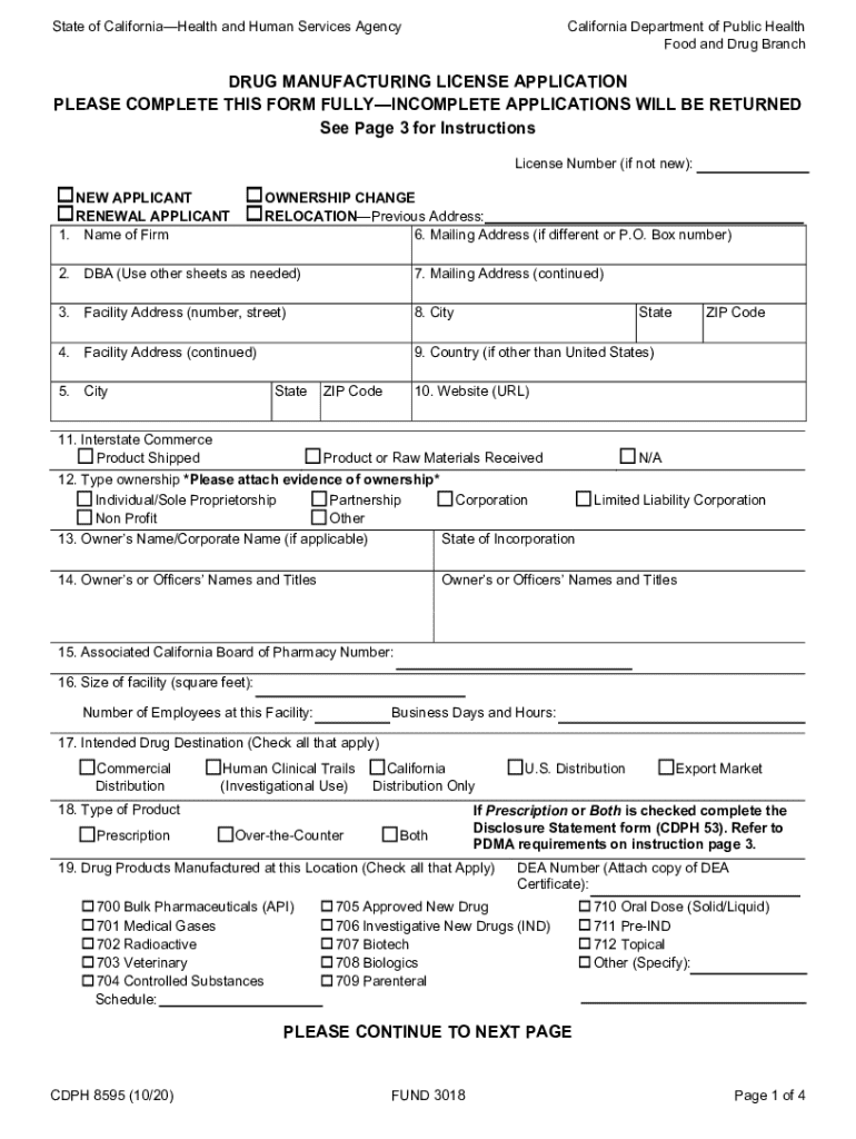  Form CDPH8595 Download Fillable PDF or Fill Online Drug 2020-2024